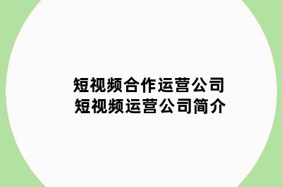 短视频合作运营公司 短视频运营公司简介
